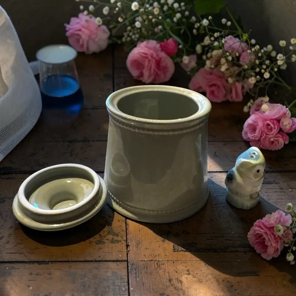 Vintage Sage Green Stoneware Kitchen Canister with Lid | Farmhouse Ceramic